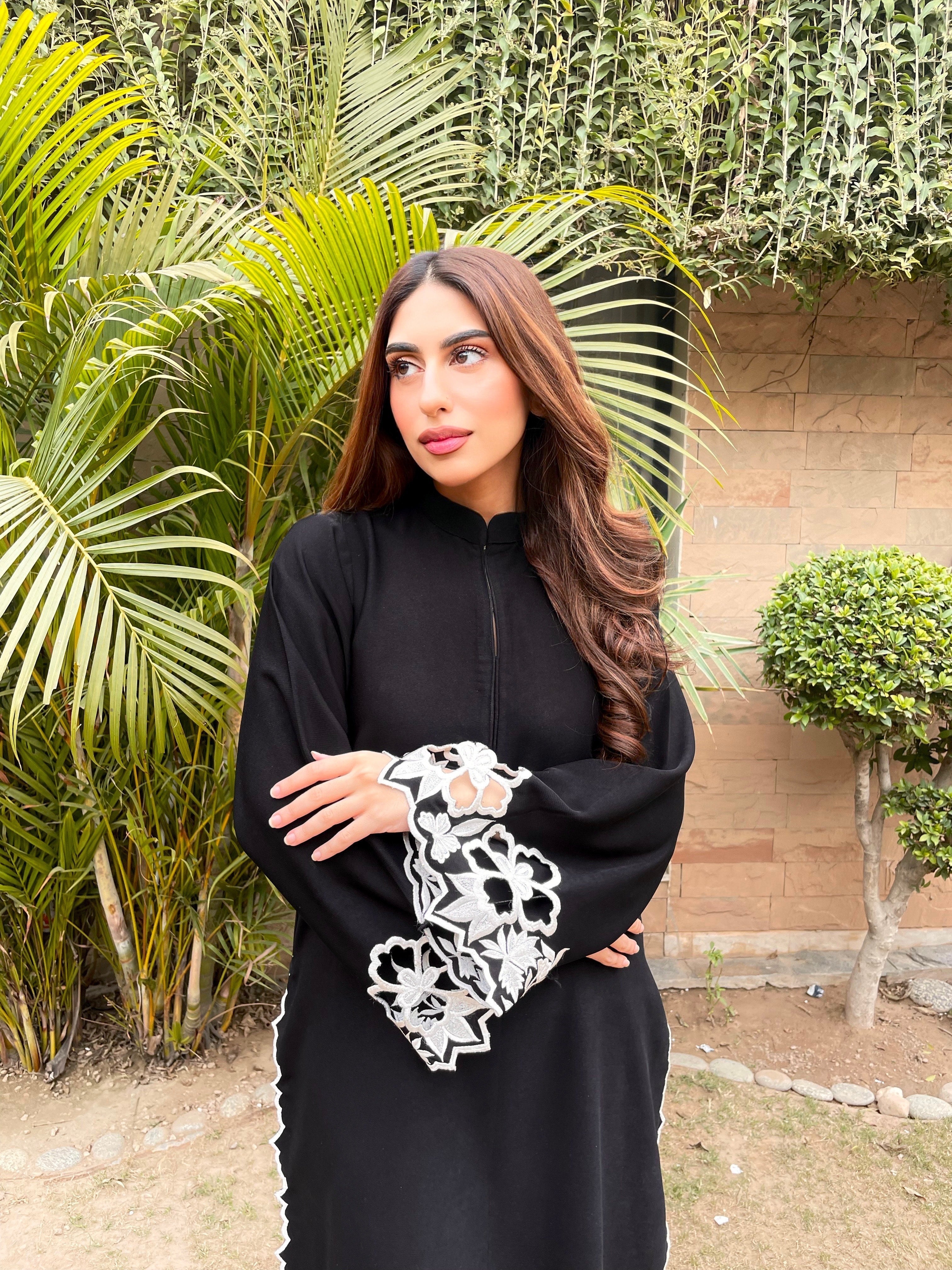 Manahils Stitched Black Scallop Embroidered Two Pc.