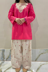 Urban Cut Embroidered Cotton Kurta with Farshi Shalwar – 2 Piece Traditional Coord Set