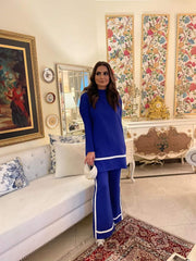 Manahils Stitched Co Ords Royal Blue Stripe