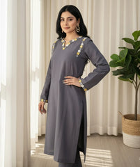 Urban Cut 2 Piece Yarn Dyed Cotton  Chambray Suit with Mirror/Anchor work