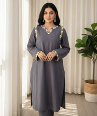 Urban Cut 2 Piece Yarn Dyed Cotton  Chambray Suit with Mirror/Anchor work