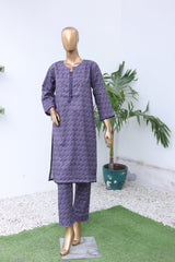 Mannequin wearing a purple coat with a plant on a white background