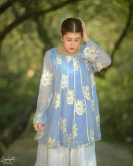 Urban Cut Embroidered Crinkle Chiffon Peplum Top Lined | Pure Chiffon
