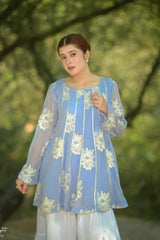 Urban Cut Embroidered Crinkle Chiffon Peplum Top Lined | Pure Chiffon