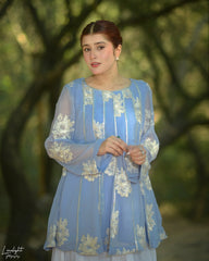 Urban Cut Embroidered Crinkle Chiffon Peplum Top Lined | Pure Chiffon