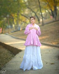 Urban Cut Solid Cotton Pleated Kurti with Fabric Buttons