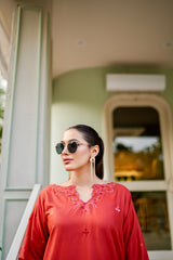 Day to Slay By Mashrib Stitched 2 Piece Summer Suit-Scarlet Whisper