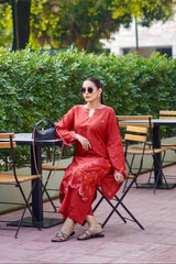Day to Slay By Mashrib Stitched 2 Piece Summer Suit-Scarlet Whisper