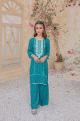 Khanak Kids Pine Green Lawn Gharara KST 055