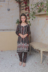 Khanak Stitched Kids-Black And White 2pcs Embroidered Suit KST 062