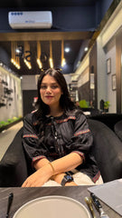 Urban Cut Black Embroidered Cotton Top