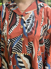 Urban Cut Rust Abstract Cotton 2-Piece Set ? Shirt & Striped Trousers