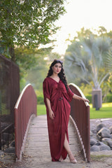 Allechant By Manahils Stitched Formals-velvet silk kaftan Maroon