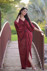 Allechant By Manahils Stitched Formals-velvet silk kaftan Maroon