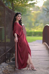 Allechant By Manahils Stitched Formals-velvet silk kaftan Maroon
