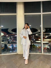 Urban Cut Women 2 Piece Coord Set – White with Contrast Detailing