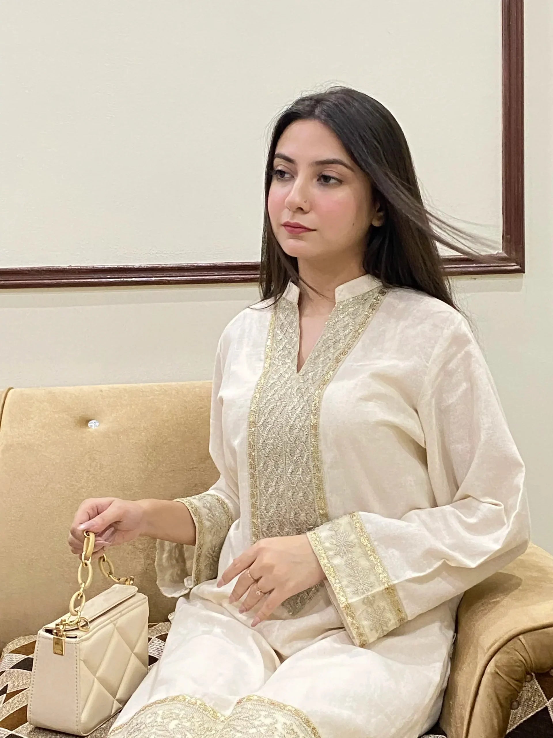 Urban Cut 2 Piece Cotton Sequence Embroidered Suit