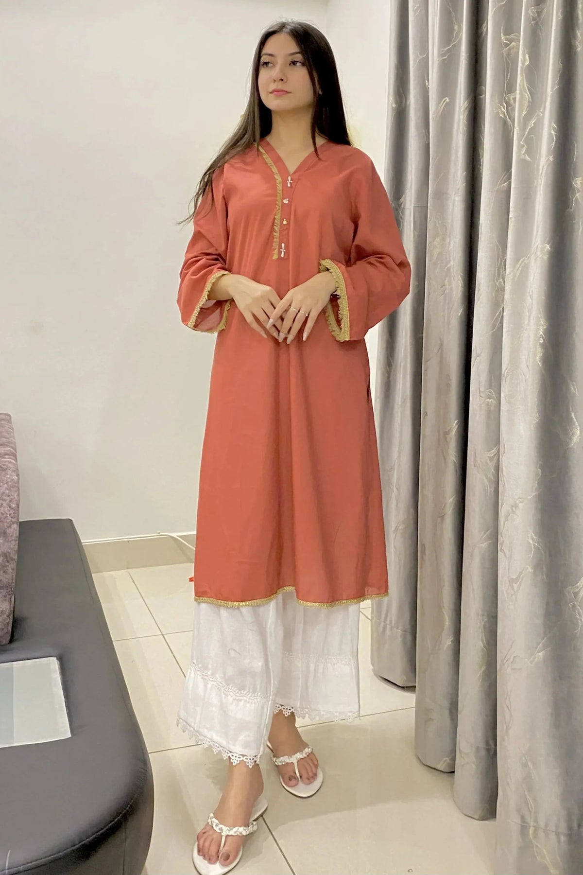 1 Piece Fringe laces Stitched Shirt - 100% Cotton Urban Cut 