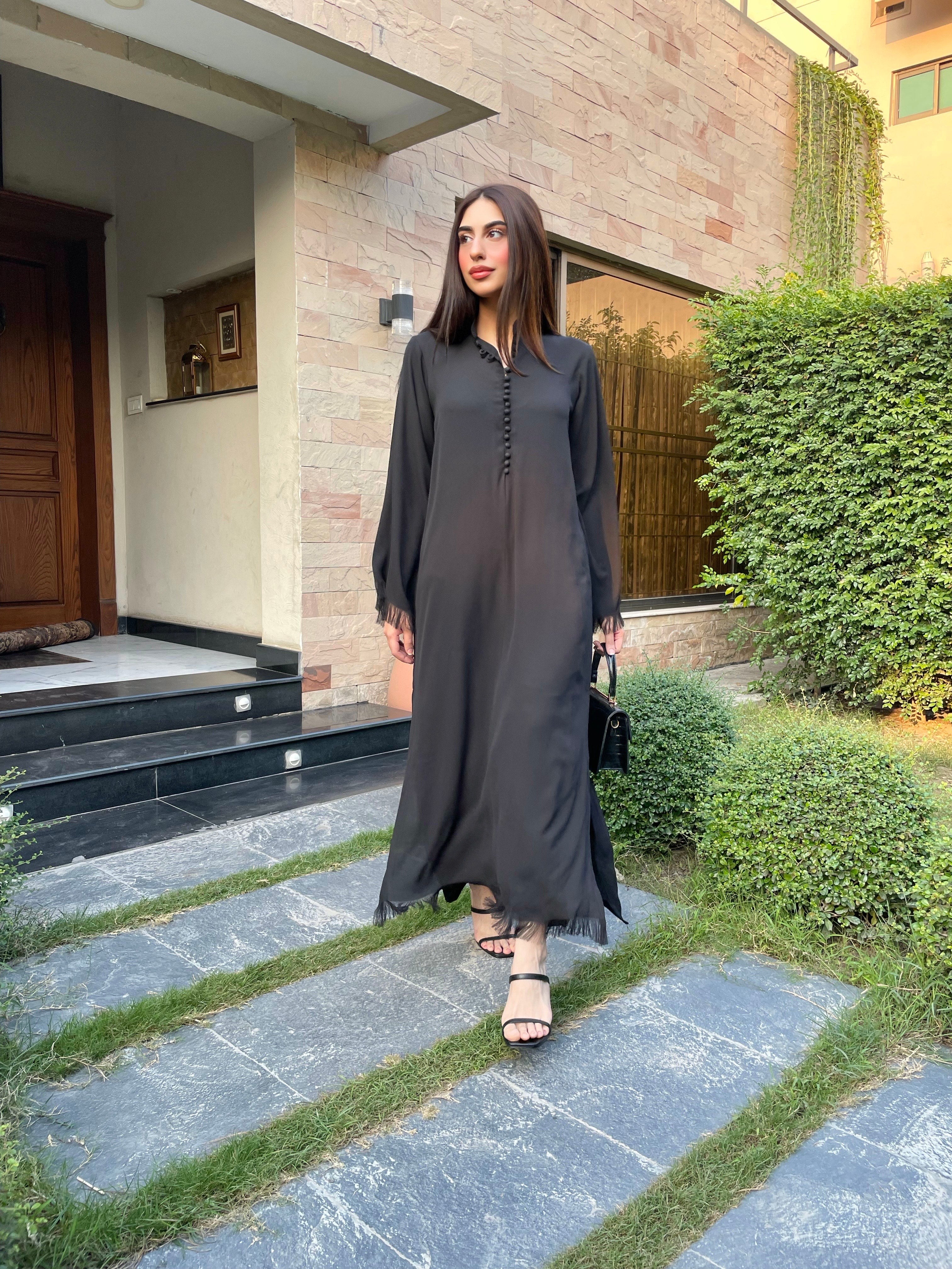 Manahils Stitched Black Button Set  Fringes