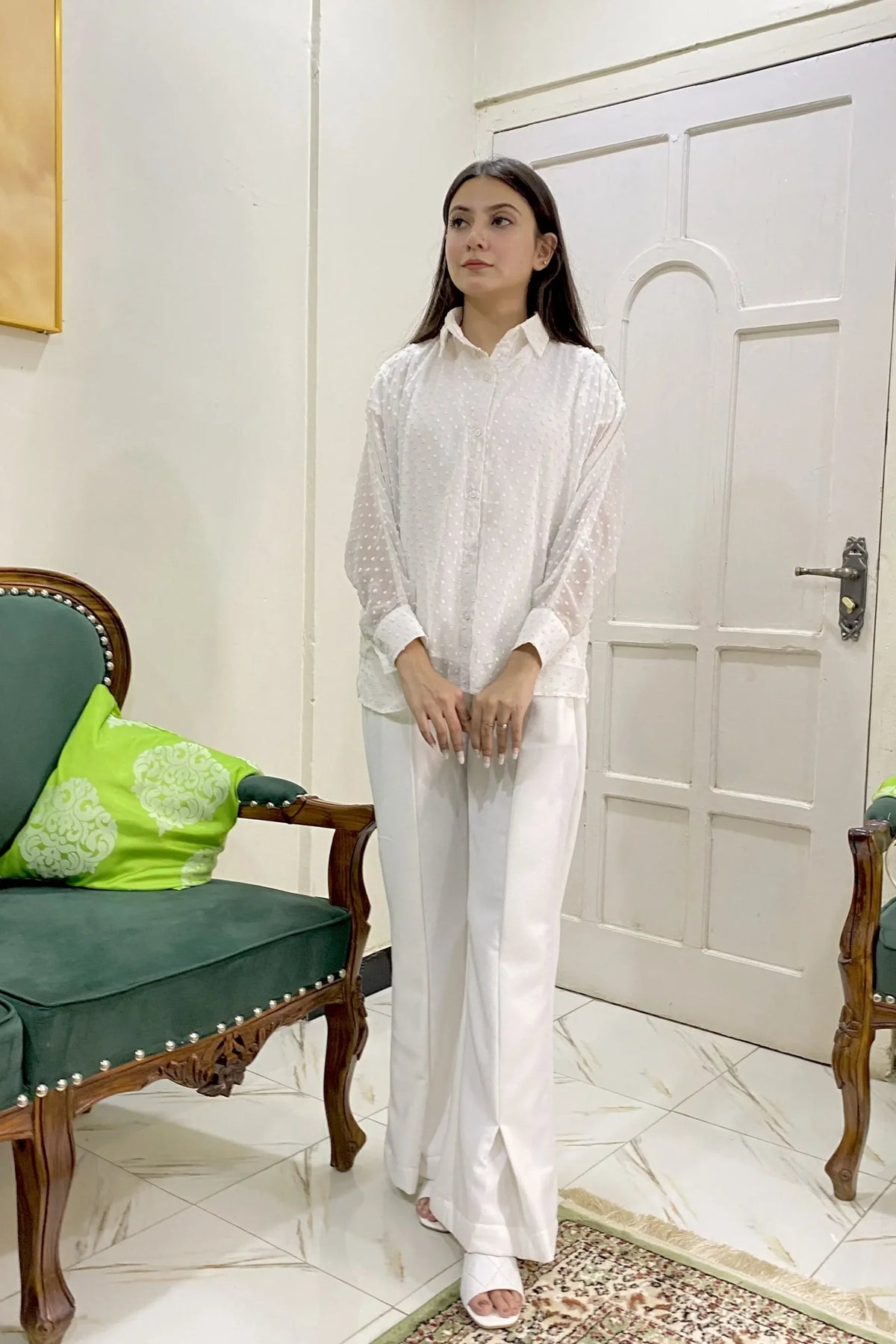 Urban Cut Elegant Cotton Shirred Shirt Linned 1 Piece