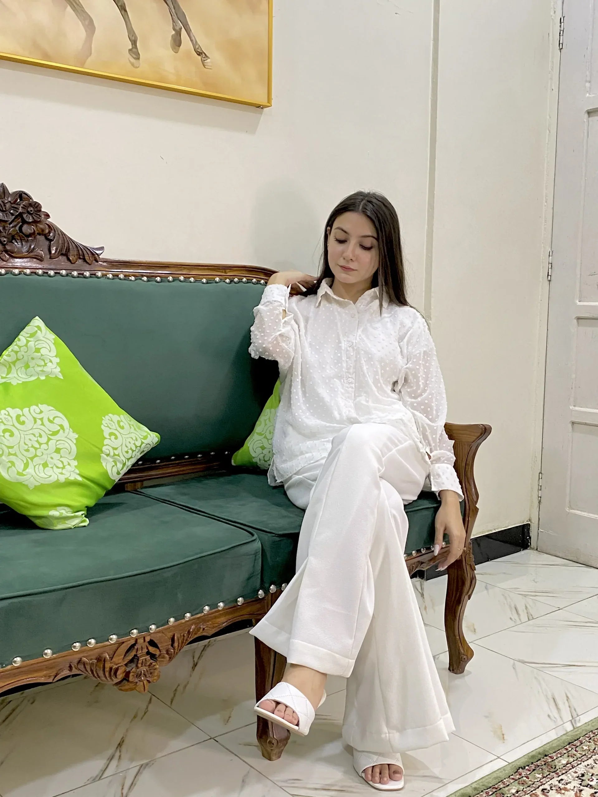 Urban Cut Elegant Cotton Shirred Shirt Linned 1 Piece