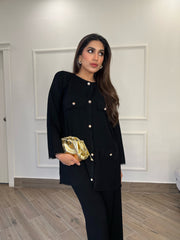 Manahils Stitched Co Ords Black Button Co-Ord Set