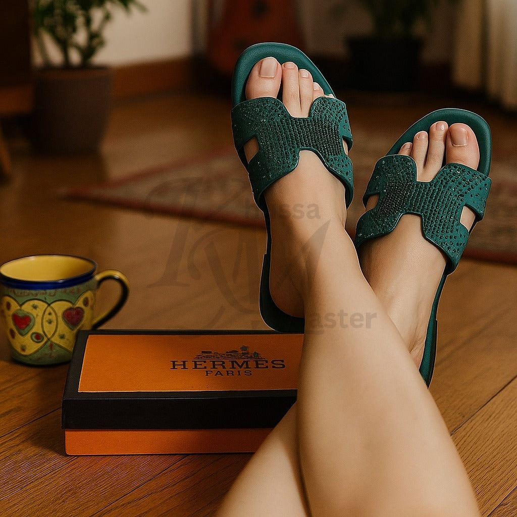 "Hermes green slipper for women by Khussa Master"
