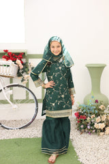 Saheli By Suntex Stitched 3 Piece Eid Kids Formals Suit-2628-Bottle Green