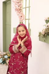 Saheli By Suntex Stitched 3 Piece Eid Kids Formals Suit-2629-Raspberry