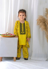 Khanak Stitched Kids-Classic Yellow Coat Style 2pcs Embroidered Suit-KST 061