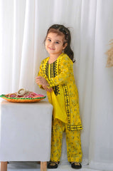 Khanak Stitched Kids-Classic Yellow Coat Style 2pcs Embroidered Suit-KST 061