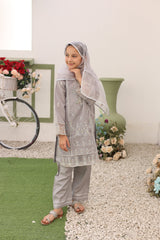 Saheli By Suntex Stitched 3 Piece Eid Kids Formals Suit-2633-Grey