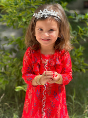 Khanak Stitched Kids-Red 2pcs Printed Suit-KST 043