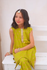 Khanak Kids Lime 2 Pcs Straight Shirt With Trouser-KST 003