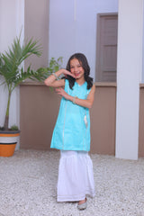 Khanak Kids 2pcs Aqua Blue Airline Shirt With Gharara-KG 007