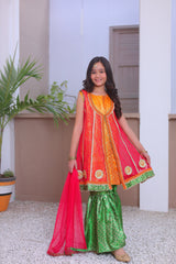 Khanak Kids Orange And Pink Coat Style Gharara - KG 001