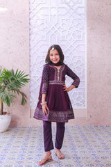 Khanak Kids Bringle Purple Short Frok-KST 036