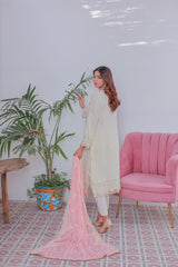 Umer Aayan Mahpara 03-Piece Embroidered Pista Chiffon Suit