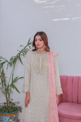 Umer Aayan Mahpara 03-Piece Embroidered Pista Chiffon Suit