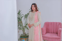 Umer Aayan Mahpara 03-Piece Embroidered Pista Chiffon Suit