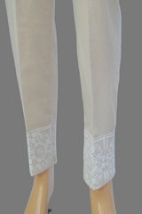 Urban Cut Linen Ivory Fabric Heavy Embroidery Stitched Trouser  - 100% Cotton  - Pre Shrinked