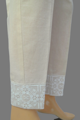 Urban Cut Linen Ivory Fabric Heavy Embroidery Stitched Trouser  - 100% Cotton  - Pre Shrinked