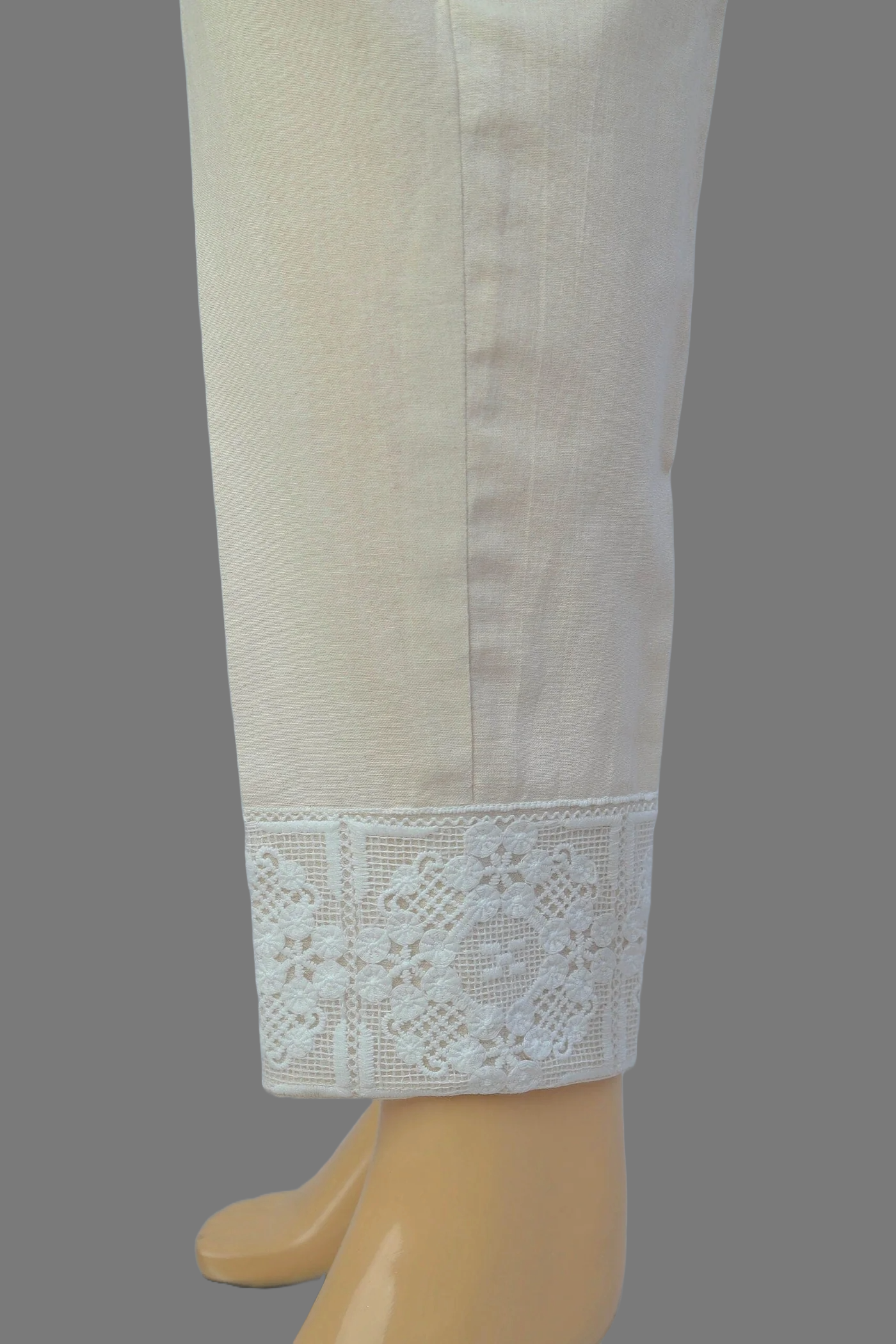 Urban Cut Linen Ivory Fabric Heavy Embroidery Stitched Trouser  - 100% Cotton  - Pre Shrinked