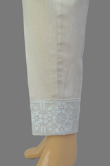 Urban Cut Linen Ivory Fabric Heavy Embroidery Stitched Trouser  - 100% Cotton  - Pre Shrinked