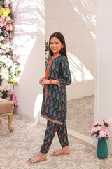 Khanak Kids Sea Green Front Open Embroidered 2pcs-KST 006