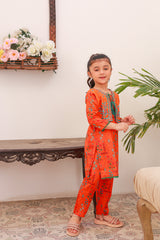 Khanak Kids Orange Koti Style Embroiders 2pcs Suit-KST 012