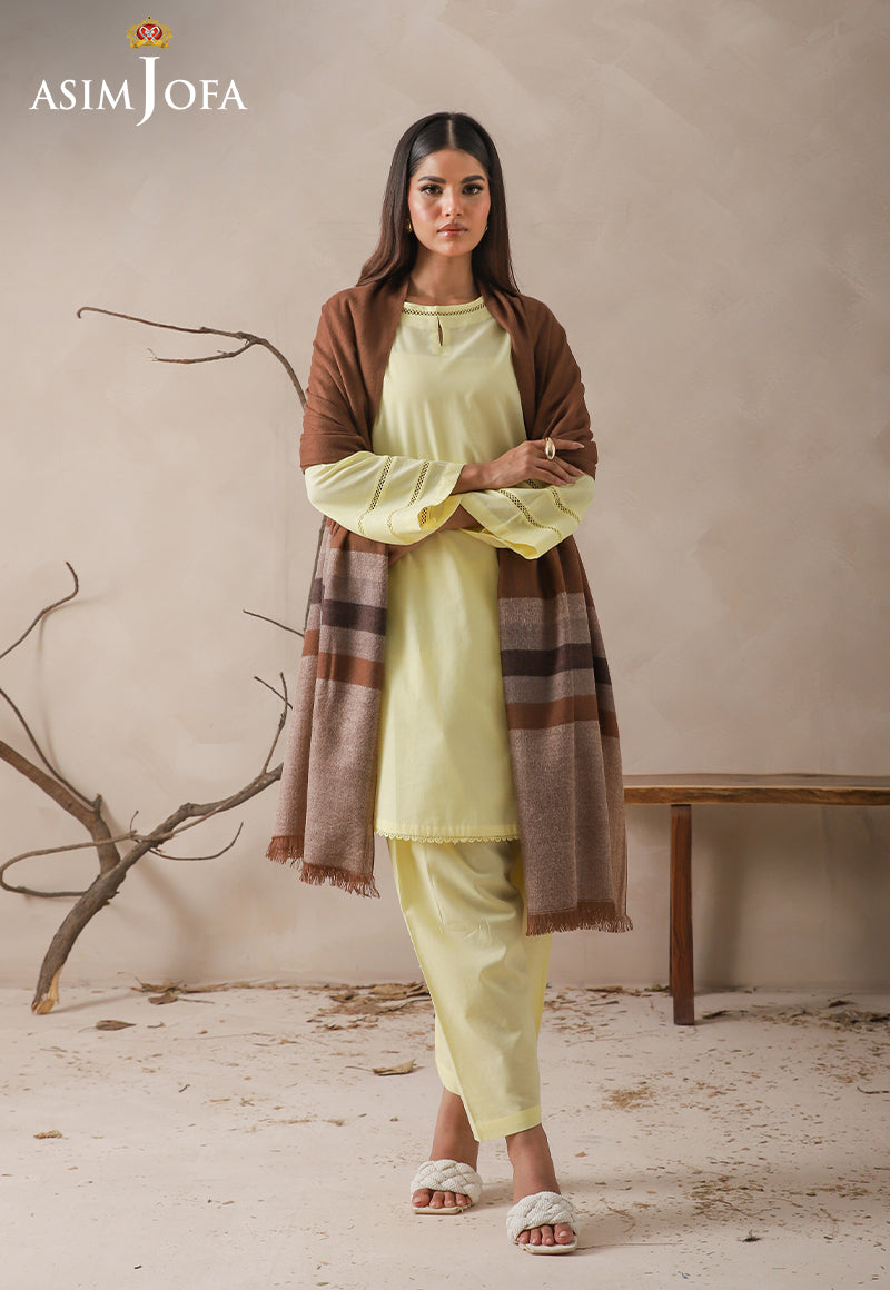 Asim Jofa Shawl Ajhs-03 Striped Border Yarn Dyed Stole 1 Pc