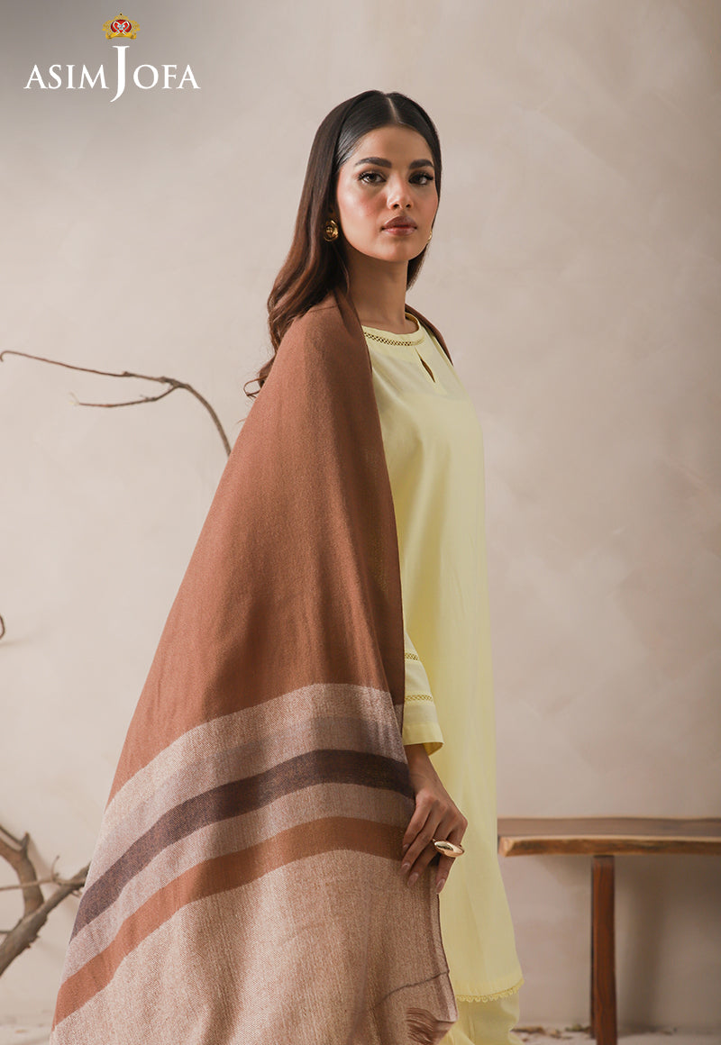 Asim Jofa Shawl Ajhs-03 Striped Border Yarn Dyed Stole 1 Pc
