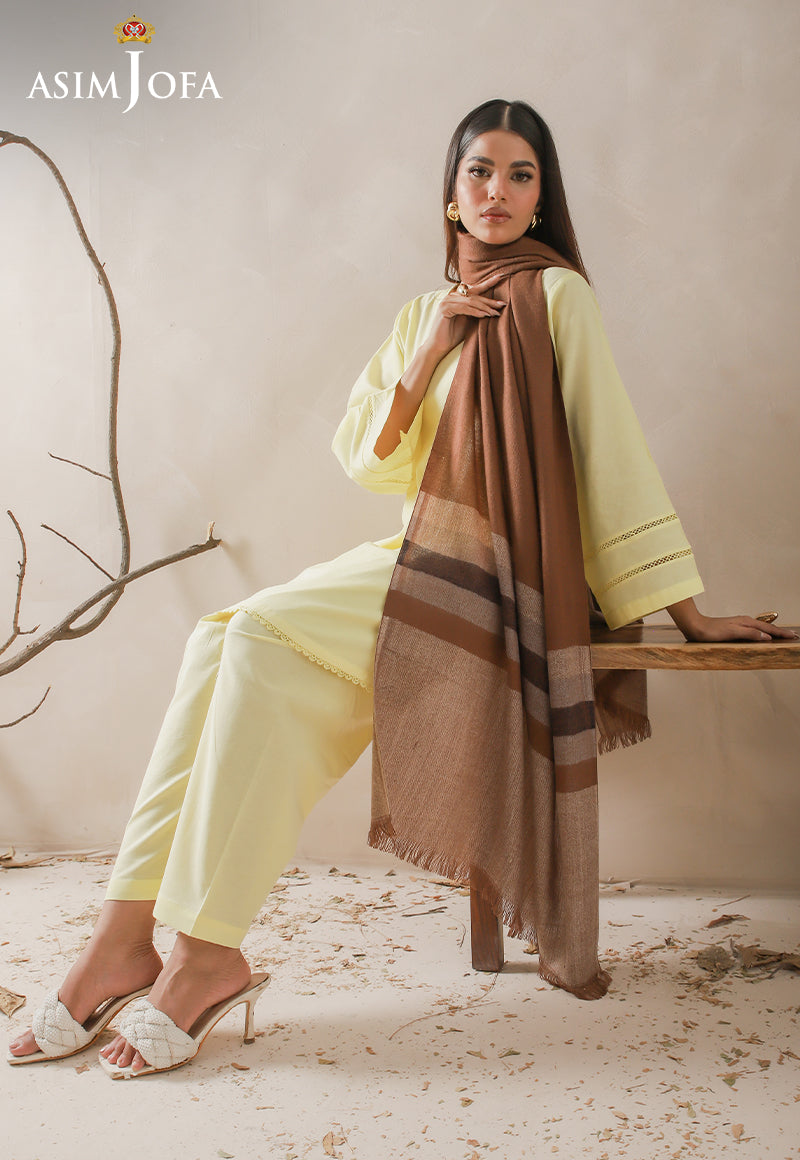 Asim Jofa Shawl Ajhs-03 Striped Border Yarn Dyed Stole 1 Pc