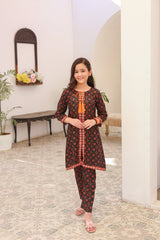 Khanak Kids Black Front Open Embroidered 2pcs-KST 005